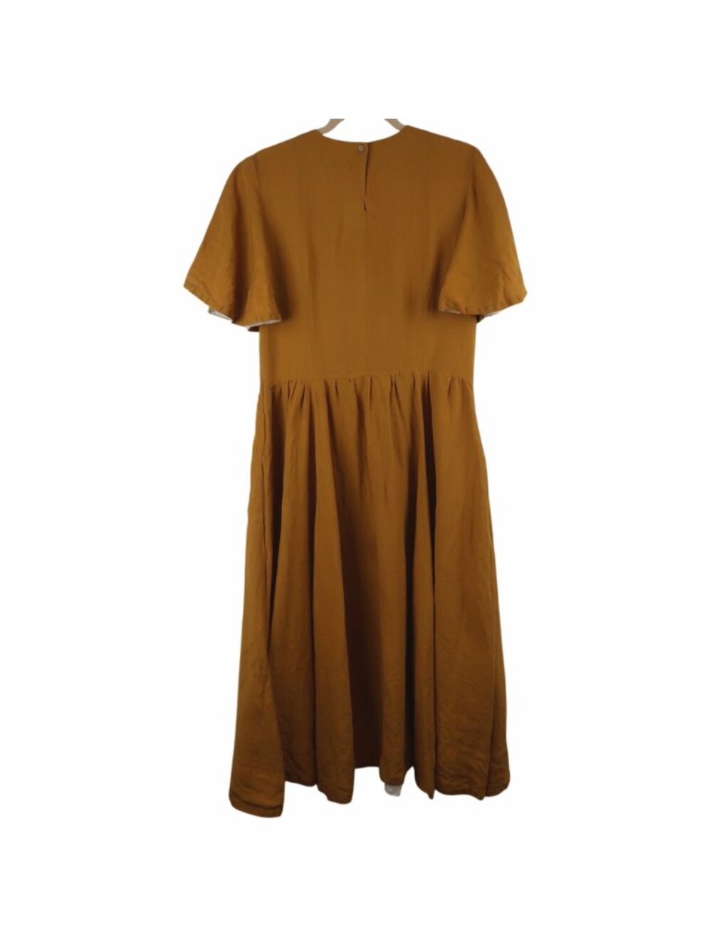Son De Flor M Mustard Yellow Linen Dress Flutter Sleeves Button Back Cottagecore - Picture 5 of 7